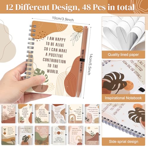 Kosiz 96 Pcs/48 Set Positive Affirmation Gifts Gratitude Spiral Notebooks with Pens Motivational Encouragement Notepads Daily Affirmations Journal for Women Christmas Holiday Gifts (Rainbow)