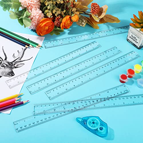 Zonon 500 Pieces 12 Inch Ruler Bulk Clear Plastic Flexible Straight Metric Rulers with Centimeters and Inches Drafting Measuring Tool for Classroom School Students Education