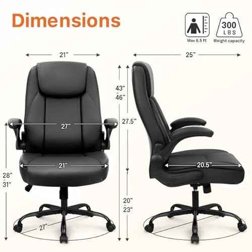 NEO CHAIR Ergonomic Office Desk Gaming Computer Chair Executive High Back Support Flip-up Arms Adjustable Height Swivel Rolling Wheels Comfy PU Leather for Home (Black)