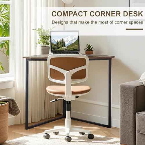 VECELO ?¬àrn¬Ör Desk, Corner Tables for Living Room for Small Space Triangle Computer Desk with Steel Frame ?¬àrn¬Ör Shelves with Metal Frame ?¬àrn¬Ör Writing Desk for Workstation Retro Brown 33.1"