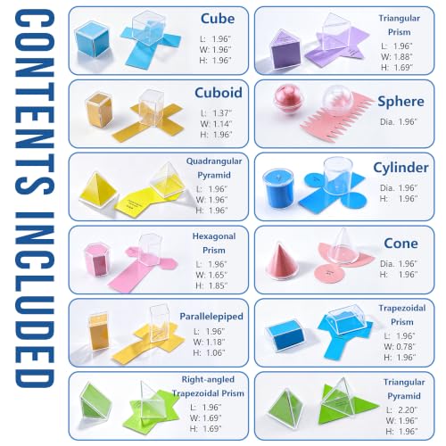 24PCS Geometric Shapes Set with 2D Nets for Math Learning & Teaching