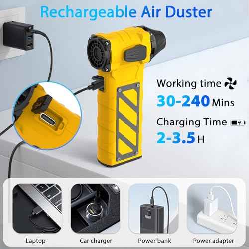 Electric Air Duster-Compressed Air Duster,60mph Wind Stepless Speed Canned Air for PC/Compute/Electronics/Home&Car Cleaning, 150000RPM Air Blower to Spray Air Can Dust Off Keyboard Cleaner (Yellow)