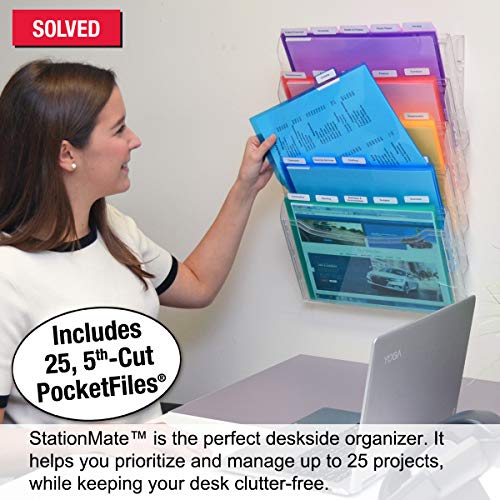 Ultimate Office StationMate Wall File Organizer, 5 Tier Vertical Mount Hanging File Sorter. Multi-Purpose Display Rack Includes 25, 5th-Cut PocketFile Project Files