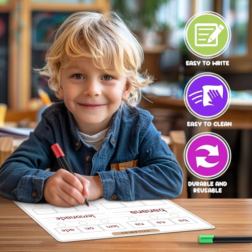 SCRIBBLEDO Phonemic Awareness Sounds & Blends Dry Erase Sheets 9¡±x12¡± Phonics Learning English Syllables Letter Practice Homeschool Teacher Student Supplies Classroom Pack of 10