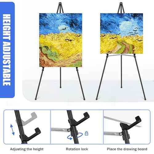 Easel Stand for Sign,63" Portable Metal Easel Stand for Wedding Sign,Adjustable Folding Art Easel for Display with Portable Bag(Black,2 Pack)