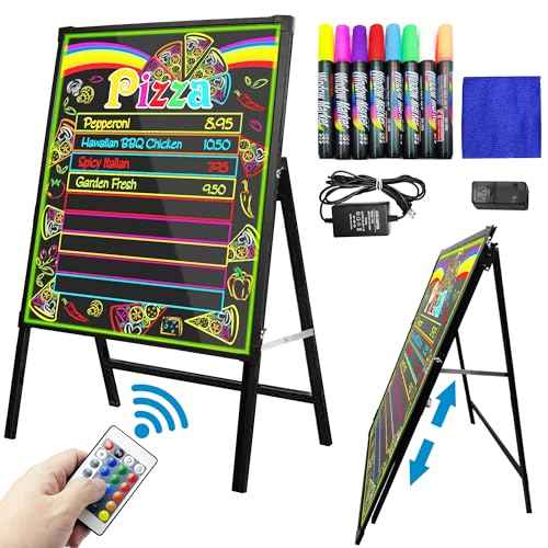 Montex LED Message Board 32" x 24" Self-Standing LED Signs, Menu Board with Adjustable Height, Aluminum Frame, for Stores, Bars, Restaurants, Plug in or Compatible with Power Bank