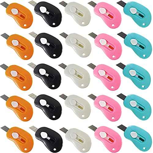 25PCS Mini Retractable Utility Knife Box Cutter Letter Opener, Random Color