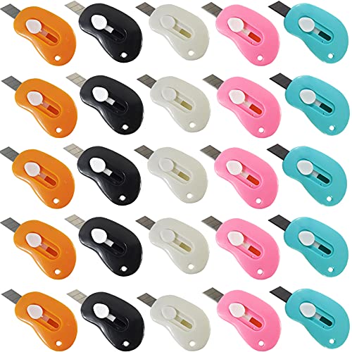 YOOHUA Mini Retractable Utility Knife Set 25PCS - 2.17x1.38 Inches, Colorful Office & Craft Tools