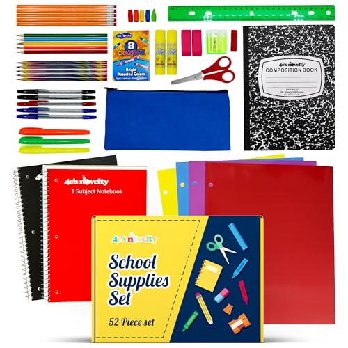 School Supplies Kit 52 Pieces for Grades K-8 Back to School Essential Student Bundle