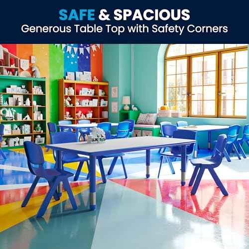 Flash Furniture Wren Adjustable Classroom Activity Table for School and Home, Plastic Activity Table for Kids, 23.625" W x 47.25" L, Gray/Blue