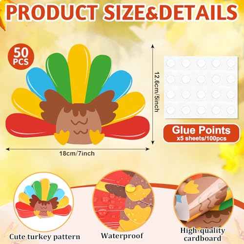 50Pcs Thanksgiving Turkey Cutouts Thanksgiving Turkey Bulletin Board Photo Cutout Fall Bulletin Board Decor Autumn Harvest DIY Craft Art School Home Party Favor