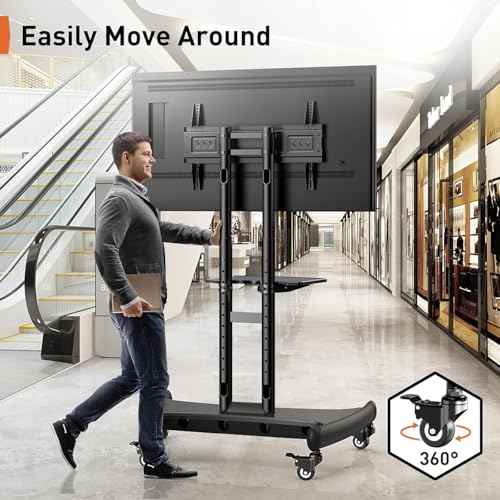 Perlegear Mobile TV Cart for 32-82 Inch Flat/Curved LED/LCD/OLED TVs Rolling TV Stand with Height Adjustable Shelf Max VESA 600x400mm up to 100lbs- Outdoor TV Stand Trolley with Wheels PGTVMC05-1