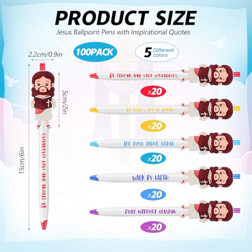 200 Pcs Christian Jesus Pens Bulk, Bible Verse Ballpoint Pen for Kids, Cute Jesus Ballpoint with Inspiring Quote, Religious Church Gift for Operation Christmas Box, Christmas Stocking
