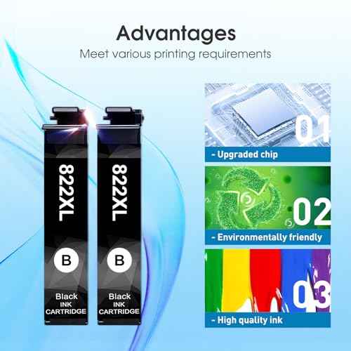 Remanufactured 822XL Ink Cartridge Replacement for 822XL 822 XL T822XL Black for Workforce Pro WF-3820 WF-4820 WF-4830 WF-4833 WF-4834 Printer (2 Black)