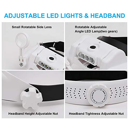 White Rechargeable Headset Magnifier with 14X Lighted Loupe for Jewelry & Crafts
