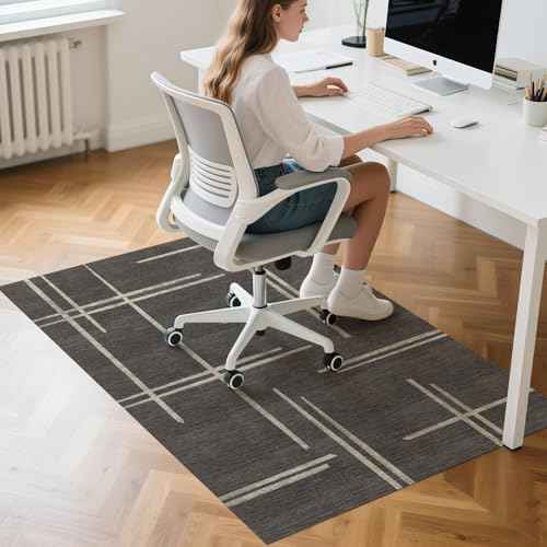 Office Chair Mat for Hardwood & Tile Floor and Carpet, 47" x 35" Desk Chair Mat with Modern Grey Geometric Line Design, Anti-Slip Computer Chair Carpet for Home Office, Study Room, Bedroom