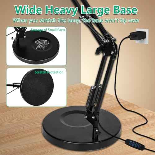 10X Magnifying Glass with Light and Stand, 2-in-1 LED Magnifying Lamp, 3 Color Stepless Dimming Magnifier with Light, Real Optical Glass Magnifier Lamp for Crafts Repair Close Work- Black