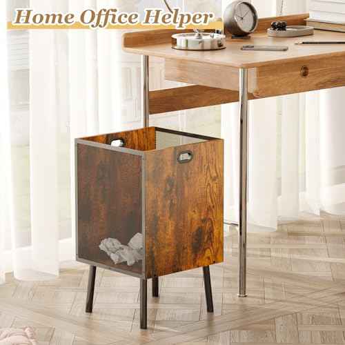 8.5 Gallon Retro Wooden Trash Can with Metal Mesh ? Large Wastebasket with Handles & Legs | Under Desk Trash Can for Office or Home | Breathable Garbage Can | Stylish Office Waste Basket