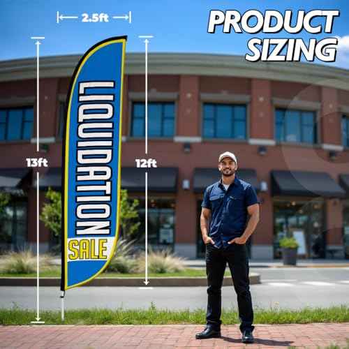 LookOurWay Feather Flag Pole Kit - 12 Feet Tall Advertising Flag Banner with Fiberglass Pole Kit and Ground Spike for Business Promotion - Furniture & Mattress Store - Liquidation Sale