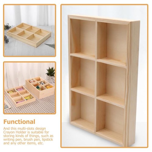Zerodeko 2pcs Storage Box, Natural Bamboo 6-Compartment Drawer Organizer, Wooden Storage Tray for Pencil Case, Makeup, Office Supplies, Desk, Kitchen, Vanity, Classroom