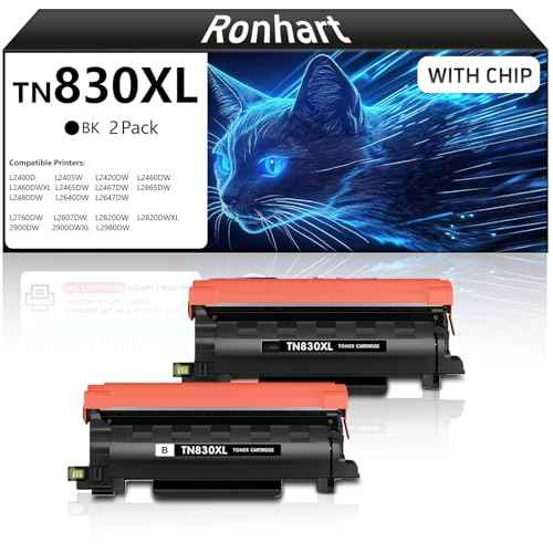 Ronhart TN830XL Black Toner Cartridges Compatible Replacement for TN830 TN-830 TN830XL Toner Cartridges for Brother DCP-L2640DW HL-L2460DW HL-L2480DW MFC-L2820DW HL-L2400D HL-L2405W Printers (2 Pack)
