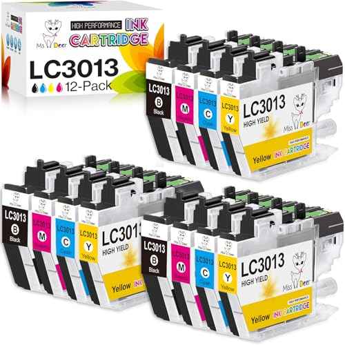12-Pack LC3013 Ink Cartridges BK/C/M/Y MS DEER Compatible Replacement for Brother LC 3013 LC3011 LC3013BK for MFC-J895DW MFC-J497DW MFC-J491DW MFC-J690DW Printer (3 Black, 3 Cyan, 3 Magenta, 3 Yellow)