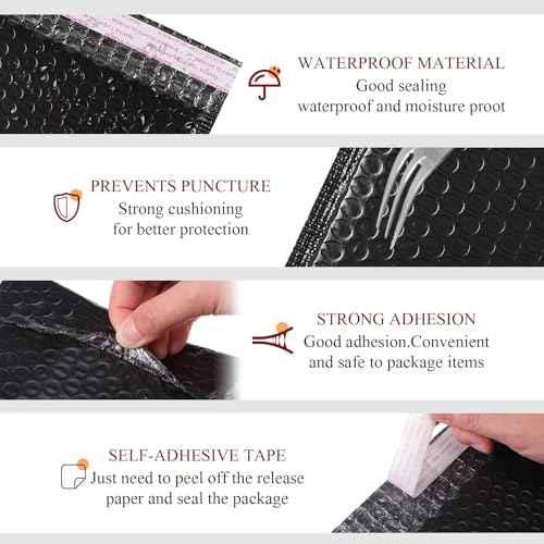 100 Pcs Kraft Bubble Mailers 3 Size Padded Envelopes Kraft Poly Mailers Bubble Lined Shipping Envelopes Mail Shipping Bags for CDs Book Business Supplies (Black)