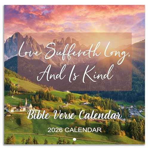 2026 Calendar - Bible Verse Wall Calendar 2026, Jan 2026 - Dec 2026, 12" x 24" (Open), 12 Monthly Calendar, Hanging Holes, Large Blocks & Holidays - Nature's Beauty with Inspiring Bible Quotes
