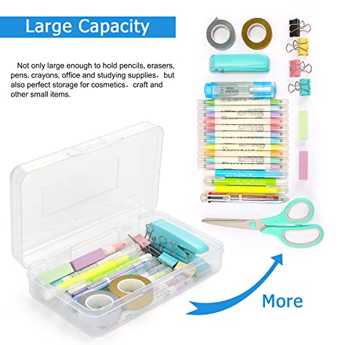 Tamaki White Plastic Pencil Box with Large Capacity, Clear, Stackable, 8.1 x 4.7 inches