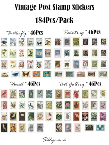 184Pcs Vintage Stamp Stickers for Scrapbooking & Crafting - SIBLYMONA