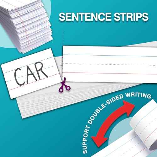 Chell White Sentence Strips Cardstock 3¡± x 24¡±, Thick Ruled Word Writing Paper for Teacher Supplies, Classroom and Home, Pack of 100