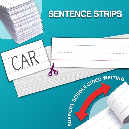 Chell 3x24 Inch White Sentence Strips Cardstock Pack of 100 for Classroom & Learning