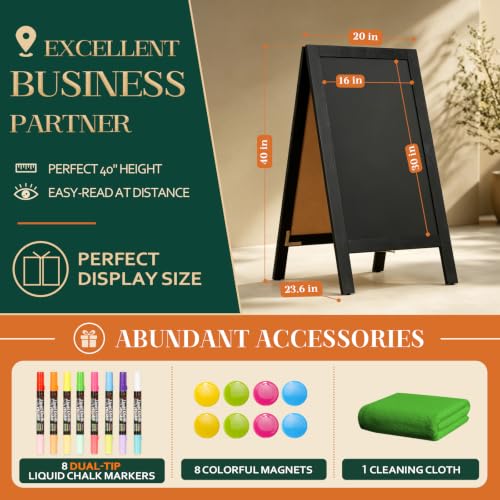 4 THOUGHT Black Double-Sided Magnetic Chalkboard 40x20 inch A-Frame Stand