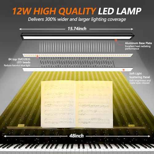 Piano Light, Upgraded LED Piano Lamp for Grand/Upright & Digital Pianos, Music Stand Lamp with Adjustable Gooseneck, Auto-Off Timer, 5 Color Modes Dimmable & USB Charging Port Eye-Care Desk Light