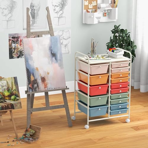 LDAILY Macaron 15-Drawer Rolling Storage Cart with Lockable Wheels for Home & Office