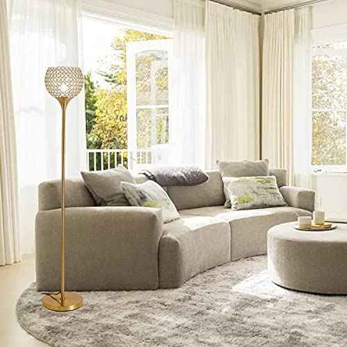 Spherical Crystal Floor Lamp, Gold 8.7 in Shade Elegant Standing Light with Crystal lamp Shade, Modern 61 in Tall Pole Lighting for Living Room, Bedroom, Office, E26 Base, LED Bulb Included