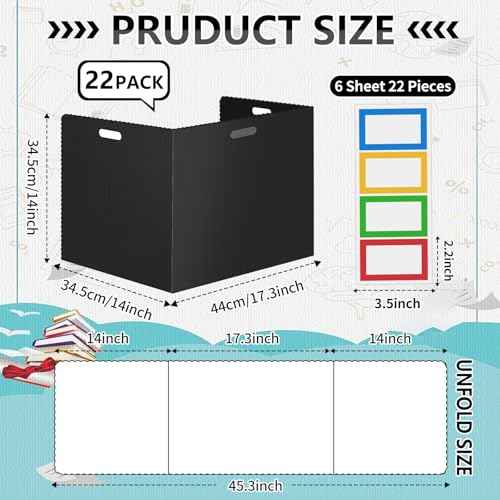 22 Pcs Desk Dividers for Students 14 ¡¿ 17.5 ¡¿ 14 Inch Plastic Waterproof Privacy Folders Shields Test Dividers with Black Classroom Privacy Boards for School Study Teacher Supplies