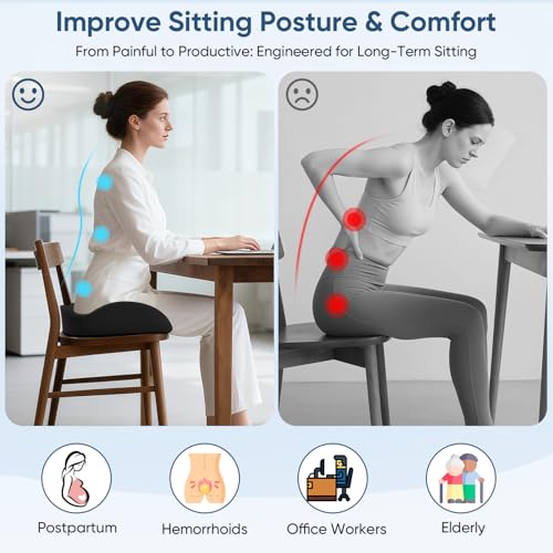 Large Donut Seat Cushion for Office Chair with Supportive Memory Foam, Pressure Relief Chair Pad with Long Center Hole for Tailbone, Hemorrhoid, Sciatica, Postpartum Recovery, Car & Home Use