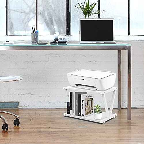 VEDECASA Retro Desktop Printer Stand 2 Double Tiers Wood Printer Shelf Rustic Industrial Farmhouse Wood Storage Book Shelf Organizor for Home Office Stylish Sturdy V Shaped (Dark Grey)