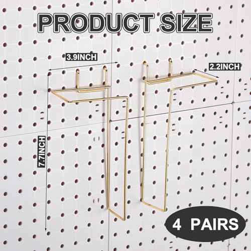 4 Pair Pegboard Display Shelves Expandable Width Metal Magazine Holder Hanging Wall File Organizer Pegboard Accessories Wall Decor for Pantry Exhibitions Trade Show Retail Store(Gold)