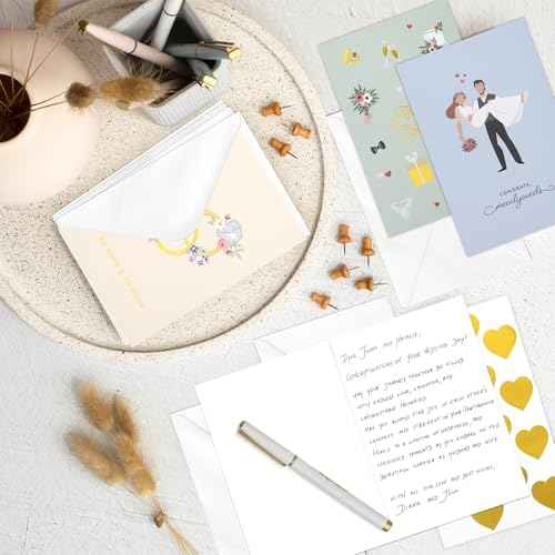 ZICOTO Beautiful Wedding Cards Set of 10 with Envelopes and Stickers ? Elegant Blank Engagement Cards for Personalized Congratulations Wishes ? Perfect for Wedding Shower Gifts for the Bride & Groom