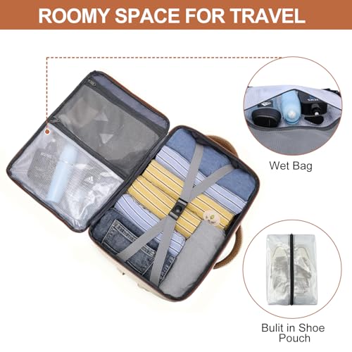 EZUOLA Travel Backpack for Women Large 25L Beige Carry-On Airline Approved