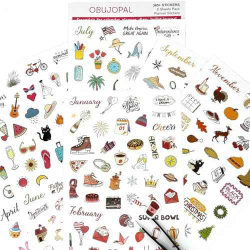 Planner Stickers, 365+ Pcs Daily Weekly Monthly Holiday Seasonal Calendar Stickers for Bullet Journal Scrapbook Diary Notebook Envelope