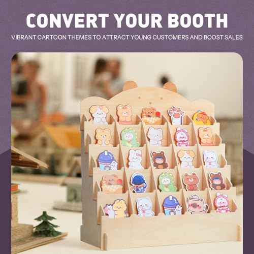 Wooden Sticker Display Stand with 25 Curved Pockets for 4'' Stickers and Brochures, Ideal for Small Business Supplier Events and Trade Shows (Extra Large)