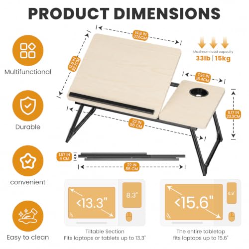 OYKTVB Beige Adjustable Bed Laptop Desk with Cup Holder & 5-Angle Tilt
