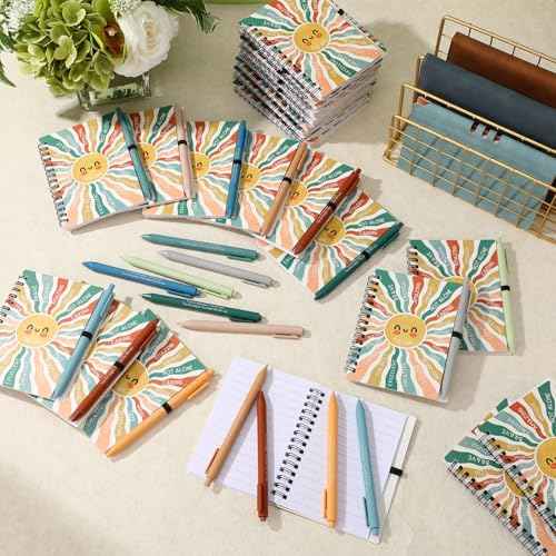 Thenshop 60 Pcs Bulk Mental Health Awareness Items Self Care Gifts Positive Affirmation Journals & Pens Inspirational Spiral Notebooks for Boss Employee Staff Coworker Student Teacher (Sunshine)
