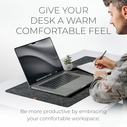 Nordik Felt Desk Mat Large Charcoal 35x17 Inches - Office Desk Pad with Leather Logo