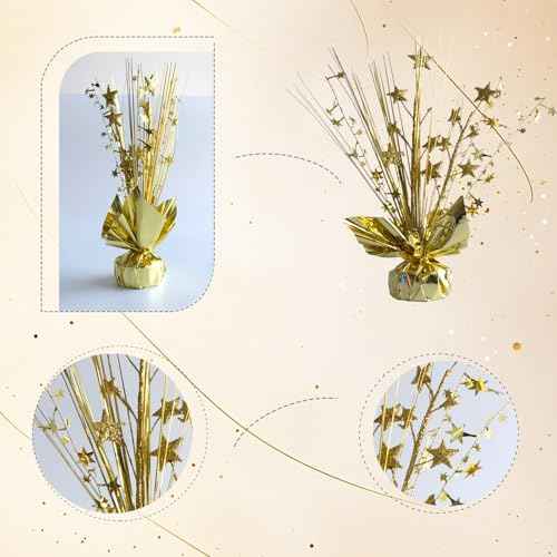 12 Pack Metallic Gold Foil Spray Centerpieces Stars Brust Table Centerpieces for Wedding Birthday Anniversary Holiday Party Decor, Metallic Star Balloon Wights for Party, Table Decor for Party