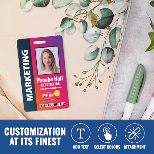 BadgeZoo Custom Print Employee ID Badge Vertical – Double-Sided with Name, Photo, Logo & Barcode (ID Vertical)