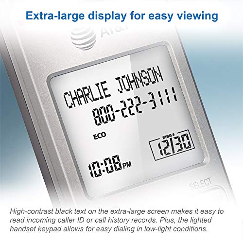 AT&T EL51203 2 Handset DECT 6.0 Cordless Home Phone Full-Duplex Handset Speakerphone, Backlit Display, Lighted Keypad, Caller ID/Call Waiting, Phonebook, Eco Mode, Voicemail Key, Quiet Mode,Intercom